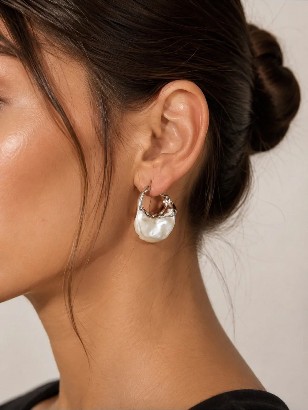 Statement Silver Pearl Hoop Earrings